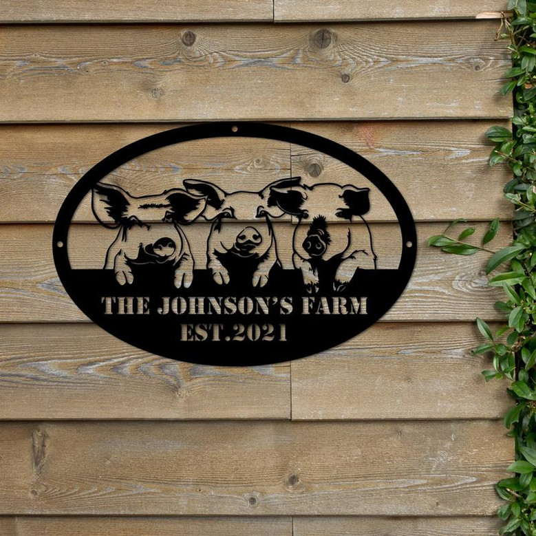 Pig Farm Metal Sign Metal Pig Farm Sign Farmhouse Decor Pot Bellied Pig Sign Family Name Sign Farmer Gift Farm Metal Art
