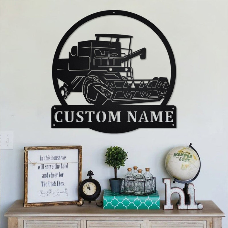 Custom Combine Harvester Metal Wall Art, Personalized Combine Harvester Name Sign Decoration For Room, Combine Harvester Home Decor