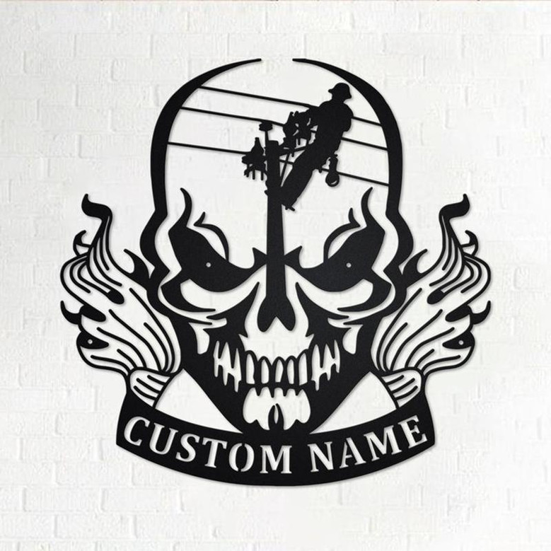 Custom Lineman Skull Metal Wall Art, Personalized Lineman Name Sign Decoration For Room, Lineman Metal Home Decor, Custom Lineman