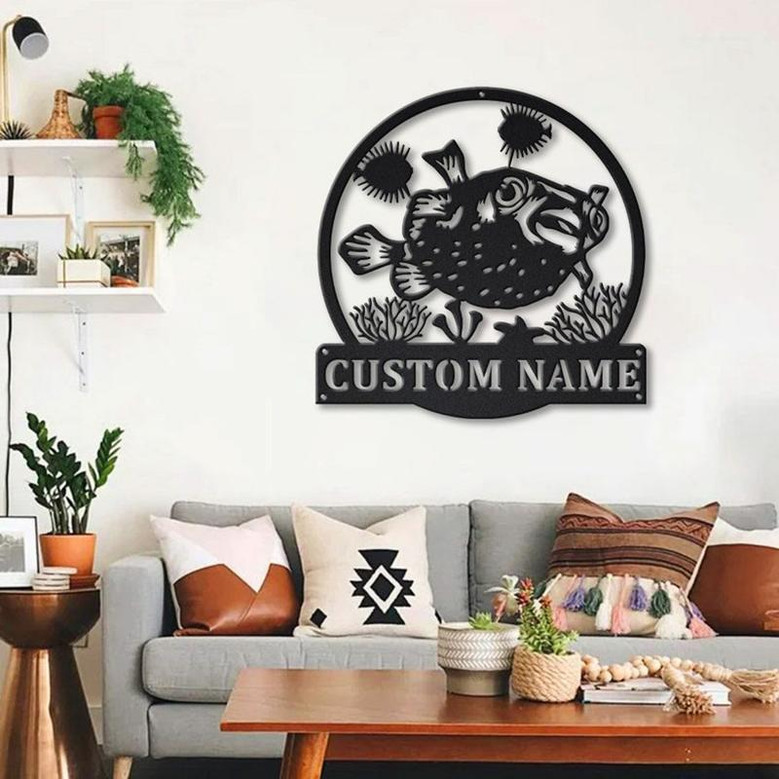 Personalized Porcupinefish MonogramMetal Sign Art | Custom Porcupinefish Monogram Metal Sign | Porcupinefish Gifts | Decor Decoration