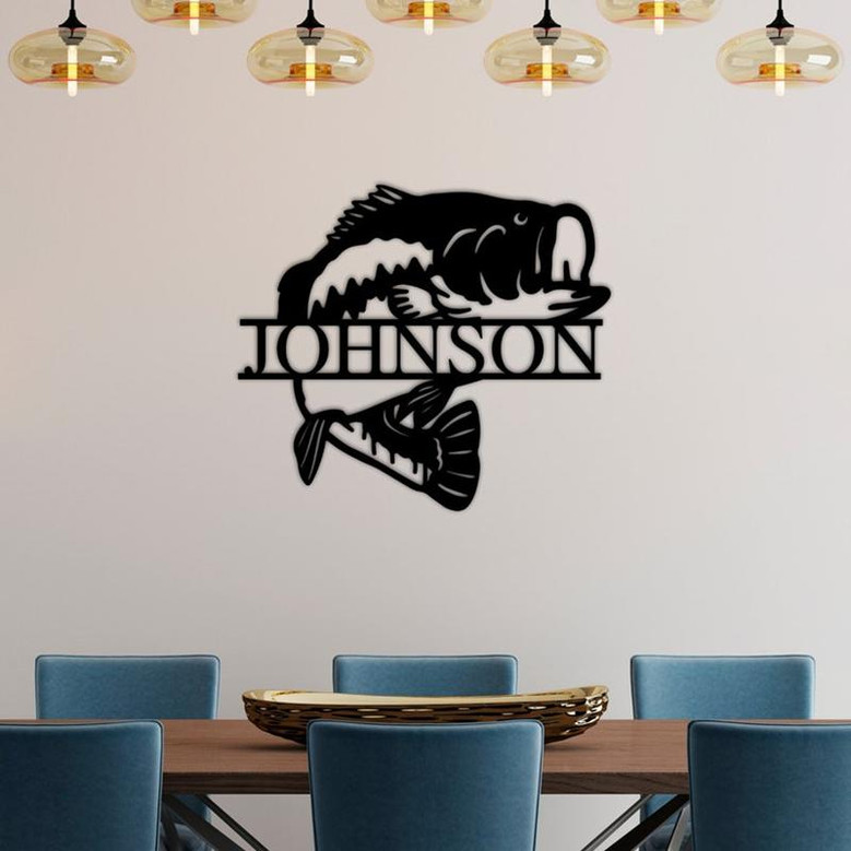 Custom Metal Name Sign, fisherman gift, Housewarming Gift, Fishing shop, Custom Metal Sign,Outdoor Metal Sign, fishing camp, fish decor,bass