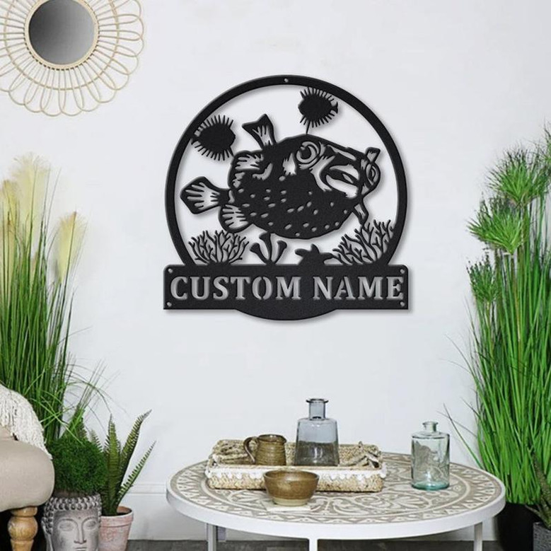 Personalized Porcupinefish MonogramMetal Sign Art | Custom Porcupinefish Monogram Metal Sign | Porcupinefish Gifts | Decor Decoration