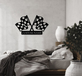 Custom Checkered Flag Racing Sign, Checkered Flag Monogram, Personalized Gift for Racer