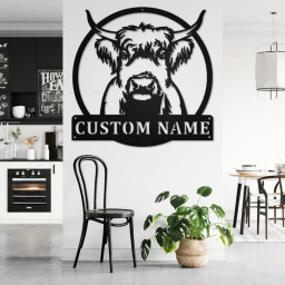 Custom Highland Cow Metal Wall Art, Personalized Highland Cow Name Sign Decoration For Room, Highland Cow Home Decor, Custom Highland Cow