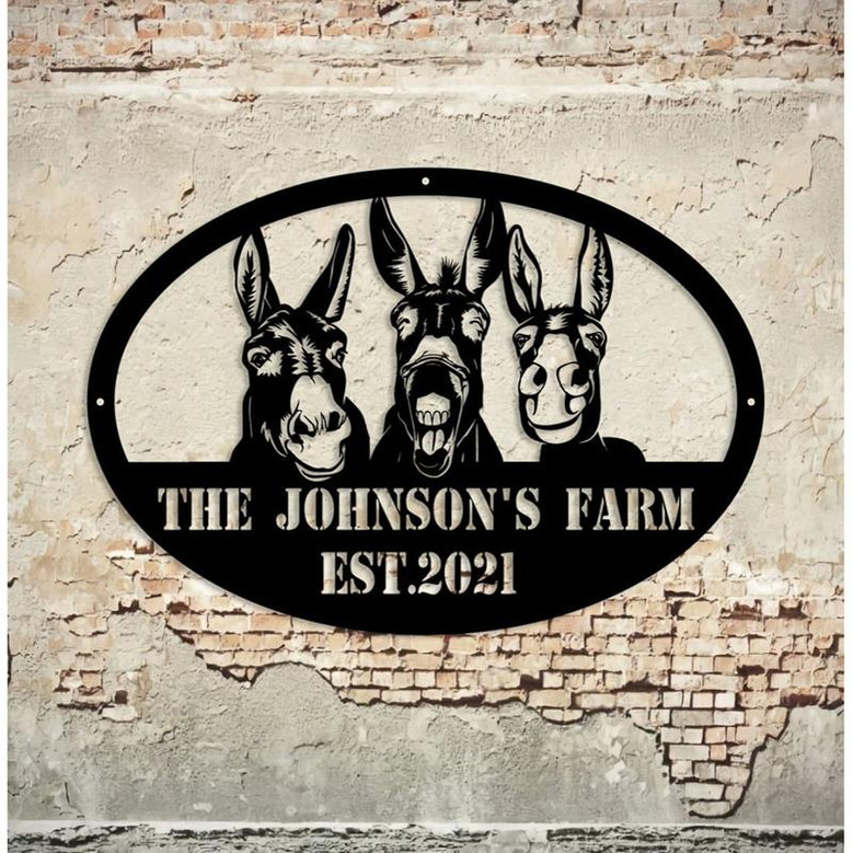 Donkey Farm Metal Sign Metal Farm Sign Farmhouse Decor Donkey Ranch Sign Family Name Sign Farmer Gift Farm Metal Art
