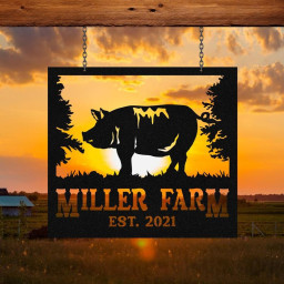 Personalized Metal Farm Sign Pig Monogram Custom Outdoor Farmhouse Ranch Barn Stable Front Gate Wall Decor Art Gift