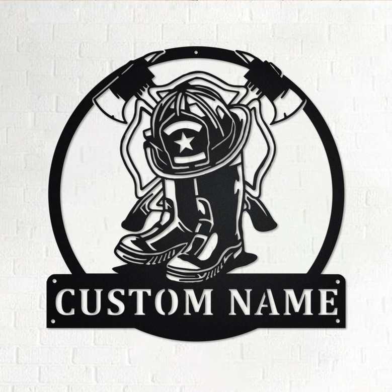 Custom Fire Fighter Gear Metal Wall Art, Personalized Firefighter Name Sign Decoration For Room, Firefighter Home Decor, Custom Firefighter