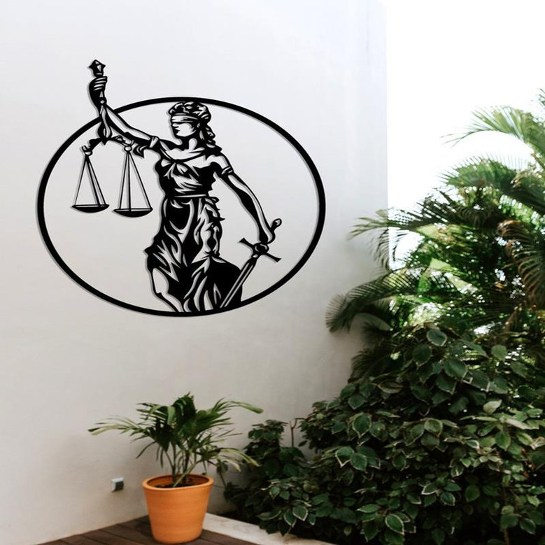 Lady Justice Metal Wall Art, Law Office Gift, Scale of Justice, Themis Justitia, Metal Wall Art, Lawyer Gift