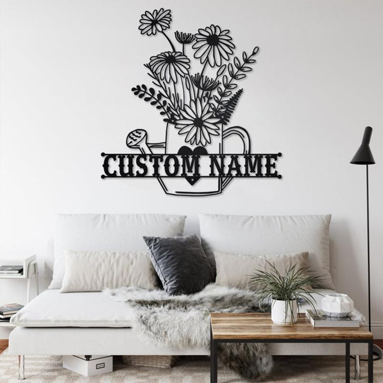 Custom Floral Frame Metal Wall Art, Personalized Floral Frame Name Sign Decoration For Room, Floral Frame Metal Home Decor, Floral Frame