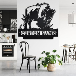 Custom Bison Buffalo Metal Wall Art, Personalized Bison Buffalo Name Sign Decoration For Room, Bison Buffalo Home Decor,Custom Bison Buffalo