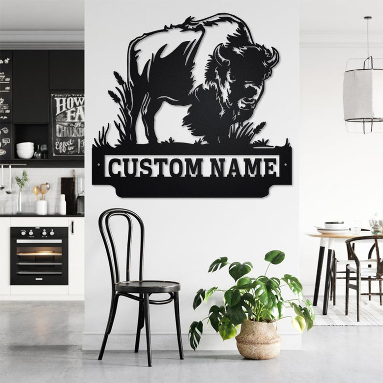 Custom Bison Buffalo Metal Wall Art, Personalized Bison Buffalo Name Sign Decoration For Room, Bison Buffalo Home Decor,Custom Bison Buffalo