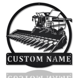 Personalized Harvester Farm Tractor Metal Sign Art | Custom Harvester Farm Tractor Monogram Metal Sign | Job Gift