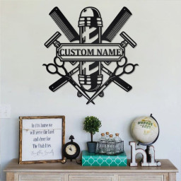 Custom Barber Shop Metal Wall Art, Personalized Barber Shop Name Sign Decoration For Room, Hairstyle List Home Decor, Custom Barber Shop