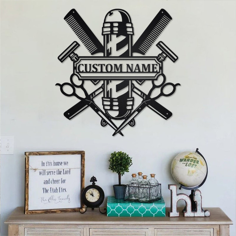 Custom Barber Shop Metal Wall Art, Personalized Barber Shop Name Sign Decoration For Room, Hairstyle List Home Decor, Custom Barber Shop