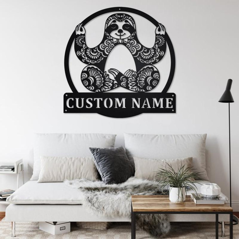 Custom Sloth Mandala Yoga Metal Wall Art, Personalized Sloth Name Sign Decoration For Room, Sloth Home Decor, Custom Sloth, Mandala Yoga