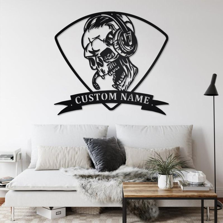 Custom Skull Disc Jockey Metal Wall Art, Personalized Disc Jockey Name Sign Decoration For Room, Disc Jockey Home Decor, Custom Disc Jockey
