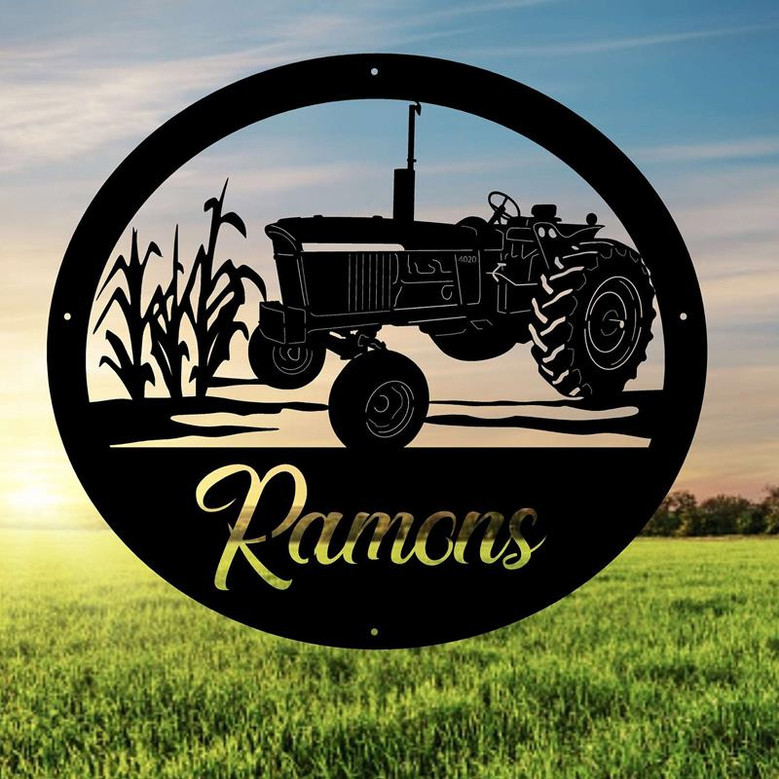 Personalized Metal Farm Sign, Corn Stalks Tractor Sign Customized Metal Wall Art