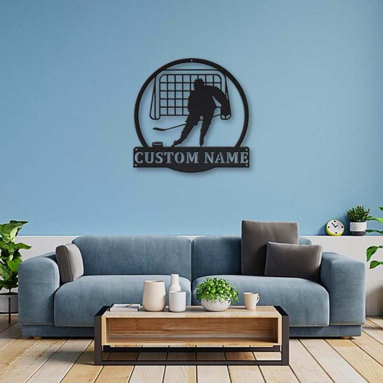 Personalized Hockey Name Monogram Metal Sign Art ,Custom Hockey Name Metal Sign, Hockey Name Lover Sign Decoration For Living Room
