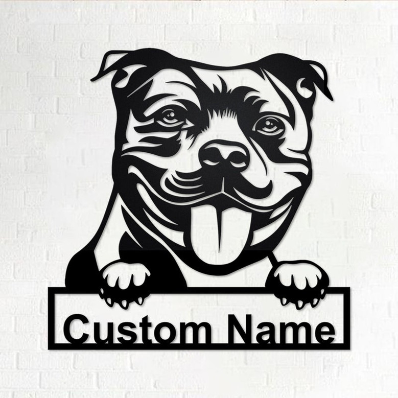 Custom Staffordshire Bull Dog Metal Wall Art, Personalized Staffordshire Bull Name Sign Decoration For Room, Staffordshire Bull Home Decor