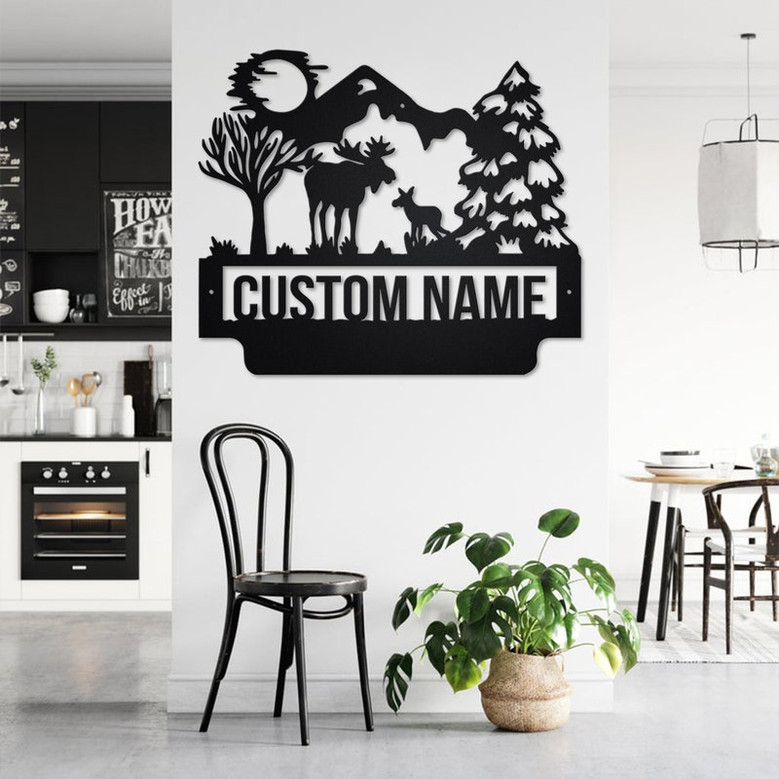 Custom Moose Family Metal Wall Art, Personalized Moose Family Name Sign Decoration For Room, Moose Family Metal Home Decor, Custom Moose
