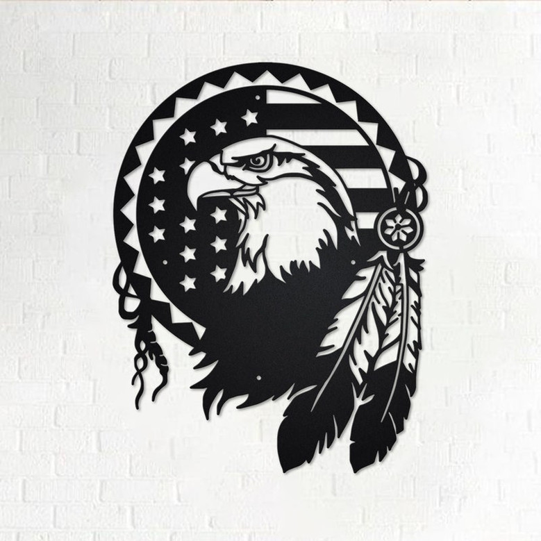 Bald Eagle Metal Wall Art, Bald Eagle Sign Decoration For Room, Bald Eagle Home Decor, Bald Eagle With Flag US, Bald Eagle Lover Gift