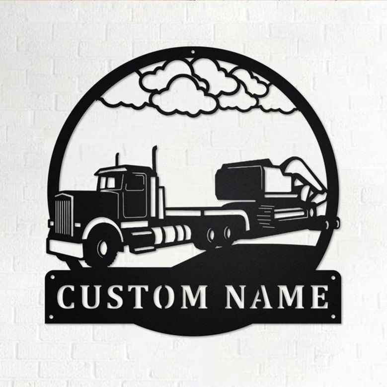 Custom Semi Excavator Truck Metal Wall Art, Personalized Truck Driver Name Sign Decoration For Room, Semi Excavator Truck Home Decor