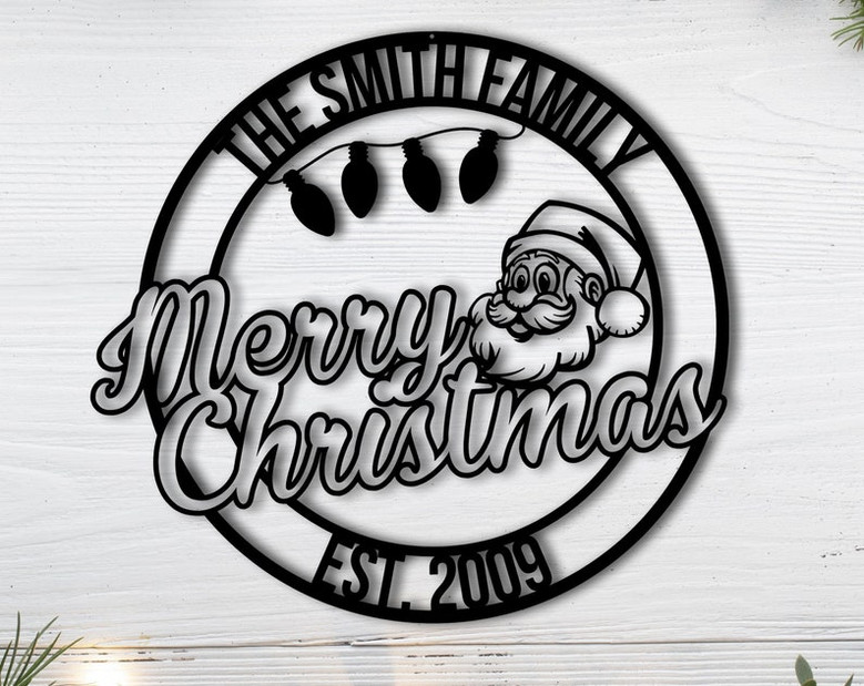 Personalized Merry Christmas Metal Sign-Christmas Tree Metal Sign-Christmas Door Hanger-Holiday Decor-Santa Metal Sign-Last Name family sign