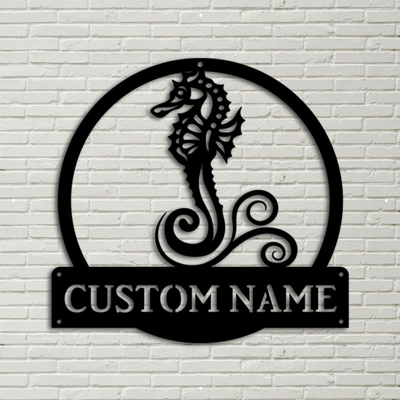 Personalized Seahorse Monogram Metal Sign Art, Custom Seahorse Metal Sign, Seahorse Lover Sign Decoration For Living Room