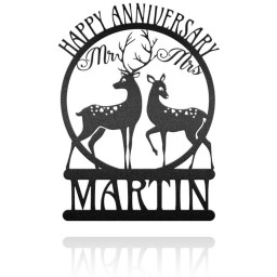 Deer Couple Happy Anniversary Custom Metal Wall Art, Wedding Gift, Couple Gift