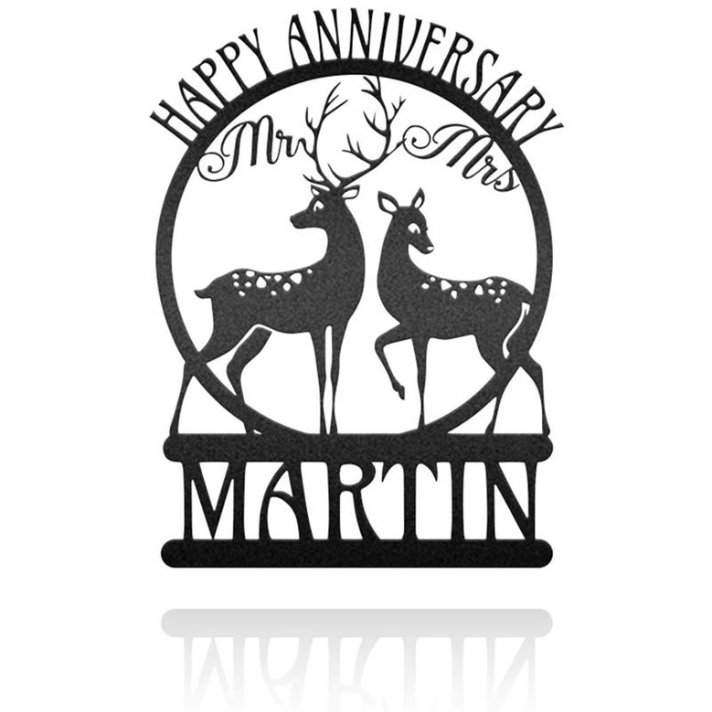 Deer Couple Happy Anniversary Custom Metal Wall Art, Wedding Gift, Couple Gift