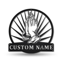 Personalized Prayer Hands Monogram Metal Sign Art , Custom Prayer Hands Metal Sign, Faith Lover Sign Decoration For Living Room