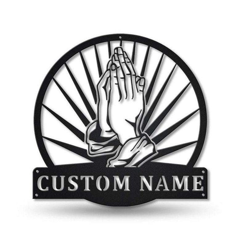 Personalized Prayer Hands Monogram Metal Sign Art , Custom Prayer Hands Metal Sign, Faith Lover Sign Decoration For Living Room