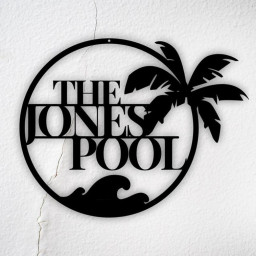 Personalized Family Pool Palm Tree Metal Sign,Family Pool Sign, Swimming Pool Metal Sign, Custom Pool House Sign, Last Name Pool Sign