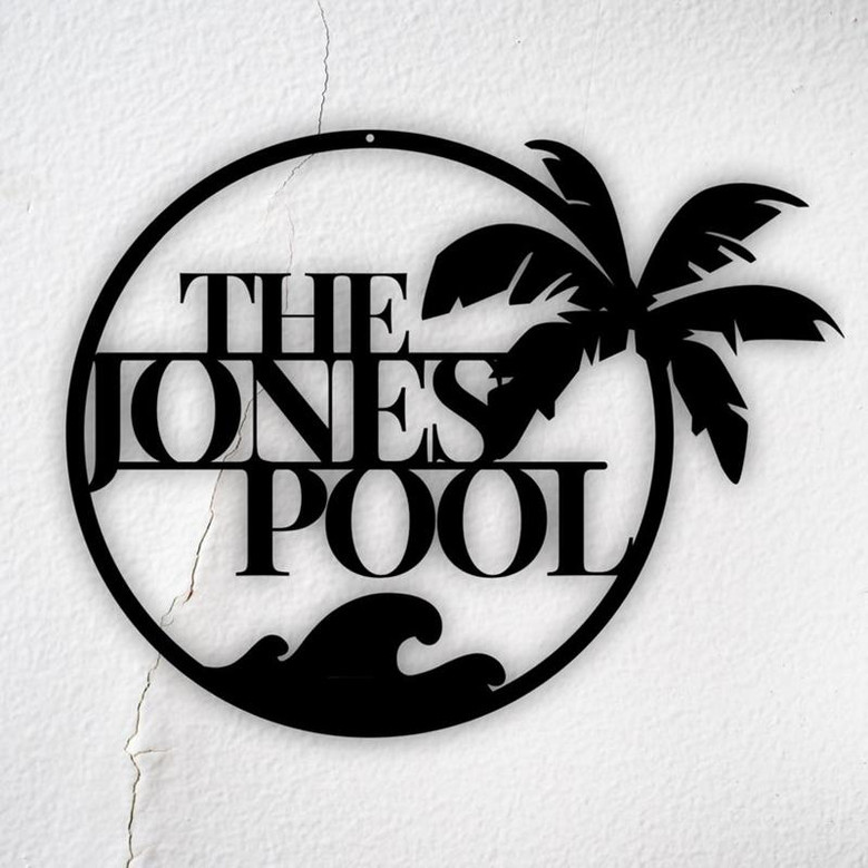 Personalized Family Pool Palm Tree Metal Sign,Family Pool Sign, Swimming Pool Metal Sign, Custom Pool House Sign, Last Name Pool Sign