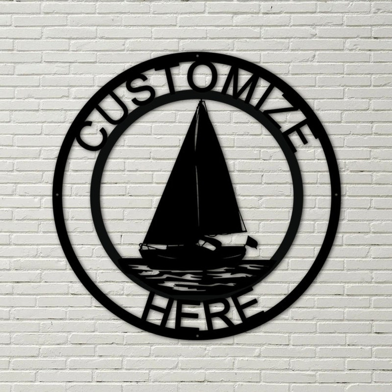Customizable Metal Sailboat Sign, Sailboat Decoration, Personalized Metal Watersports Sign, Beach Decor, Boat Sign