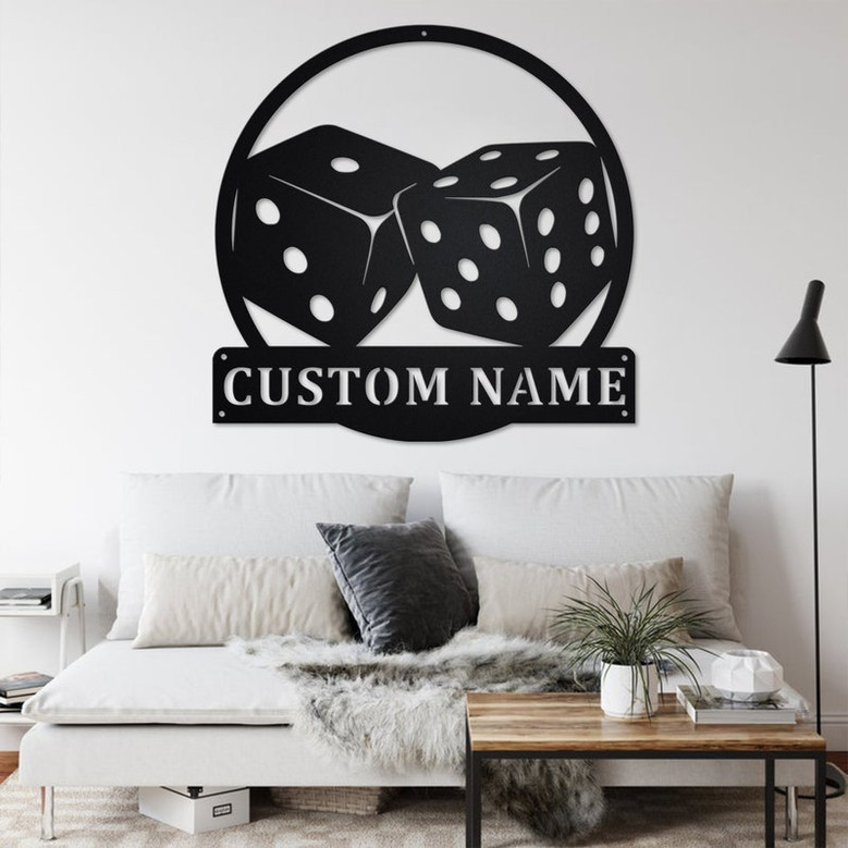 Custom Game Dice Metal Wall Art, Personalized Game Dice Name Sign Decoration For Room, Game Dice Metal Home Decor, Custom Game Dice