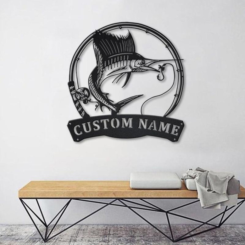 Personalized Sailfish Fishing Fish Pole Metal Sign Art | Custom Sailfish Fishing Metal Sign | Sailfish Fishing Gift | Decor Decoration