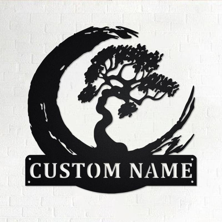 Custom Bonsai Tree Metal Wall Art, Personalized Bonsai Tree Name Sign Decoration For Room, Bonsai Tree Metal Home Decor