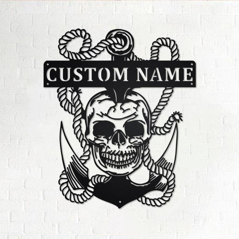 Custom Skull And Anchor Metal Wall Art, Personalized Anchor Name Sign Decoration For Room, Anchor Metal Home Decor, Custom Anchor, Anchor