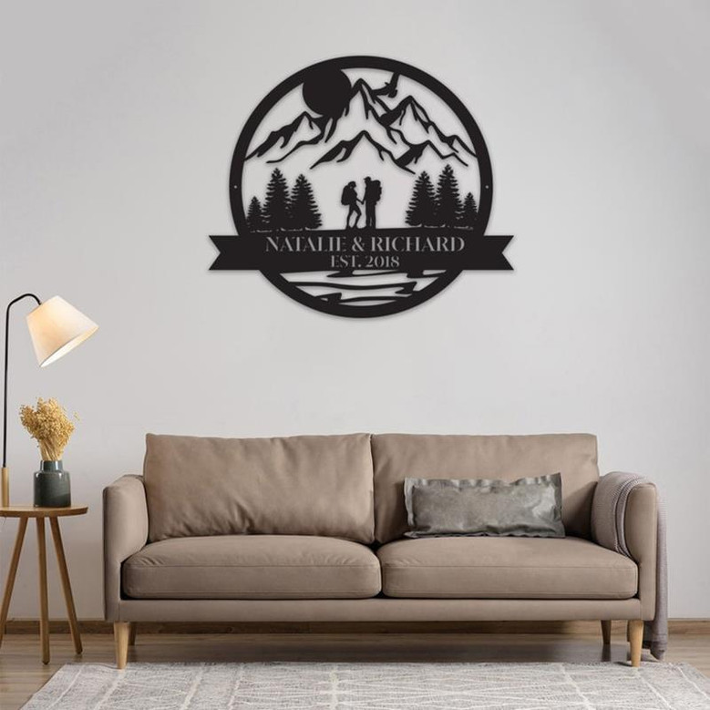 Personalized Camper Camping Couple Metal Sign, Custom Couple Wall Art For Home Decor, Love Anniversary Gift, Wedding Gift