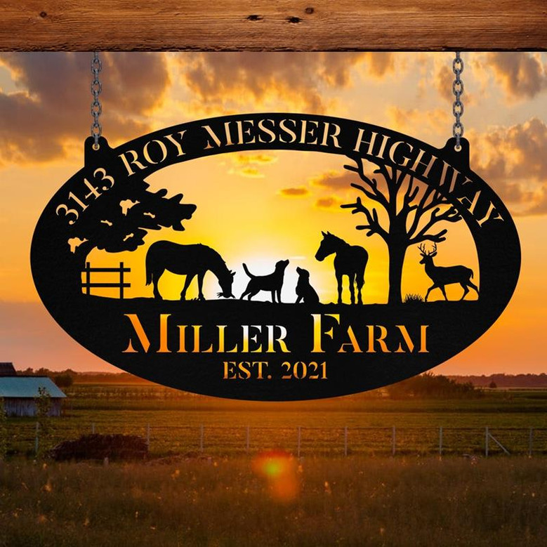 Personalized Metal Farm Sign Horse Dog Deer Monogram Custom Outdoor Farmhouse Ranch Stable Acres Wall Decor Art Gift