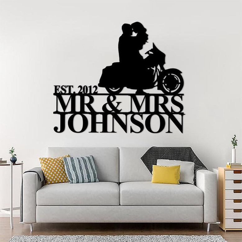 Personalized Biker Couple Metal Sign, Custom Motorcycle Rider Wall Art For Decor, Anniversary Gift, Wedding Gift For Newlywed