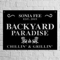 Backyard Paradise CustomMetal Wall Sign, Personalized Backyard Sign, Custom Barbeque Metal Sign