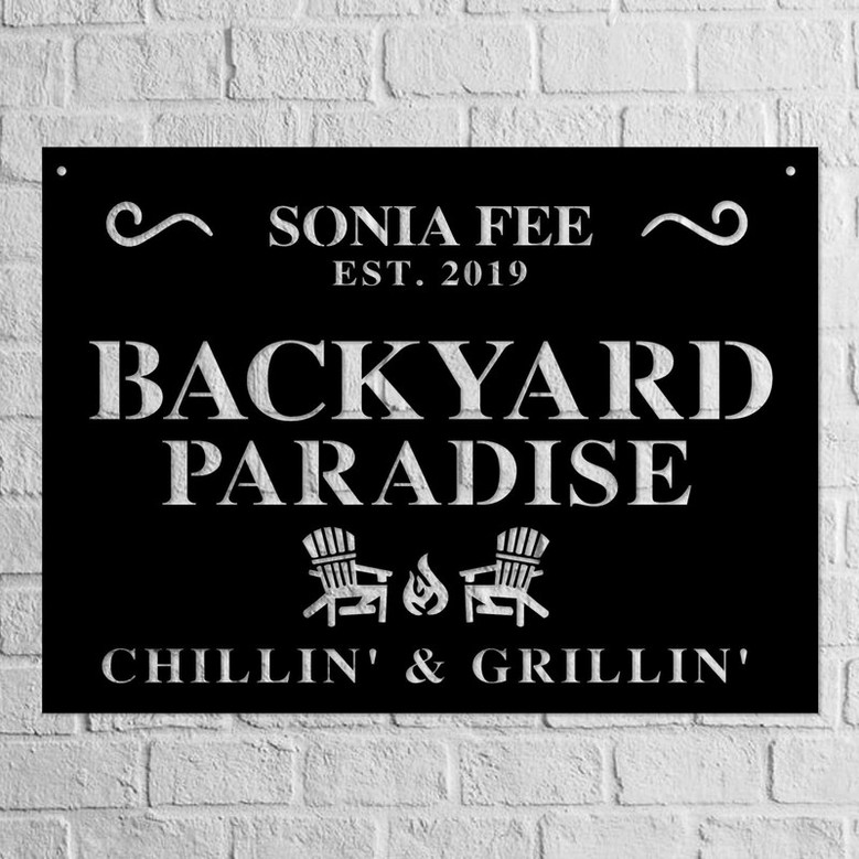 Backyard Paradise CustomMetal Wall Sign, Personalized Backyard Sign, Custom Barbeque Metal Sign