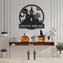 Personalized Halloween Castle House Metal Sign, Custom Halloween Family Metal Sign, Custom Halloween Home Decor