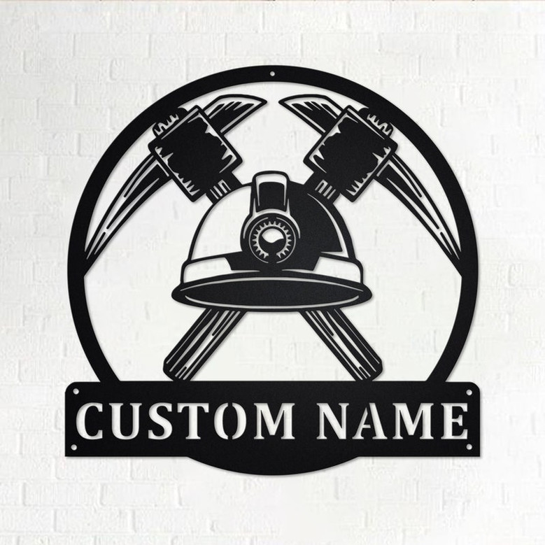 Custom Miner Worker Tools Metal Wall Art, Personalized Miner Name Sign Decoration For Room, Mining Metal Home Decor, Custom Coal Miner