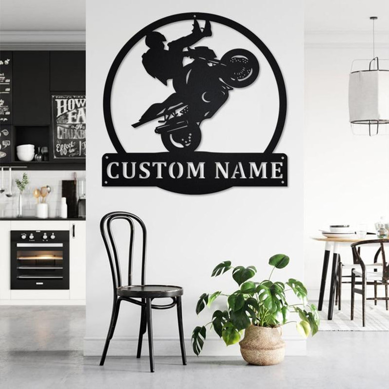 Custom Motocross Motorcycle Metal Wall Art, Personalized Biker Name Sign Decoration For Room, Motorcycle Metal Home Decor, Custom Motocross