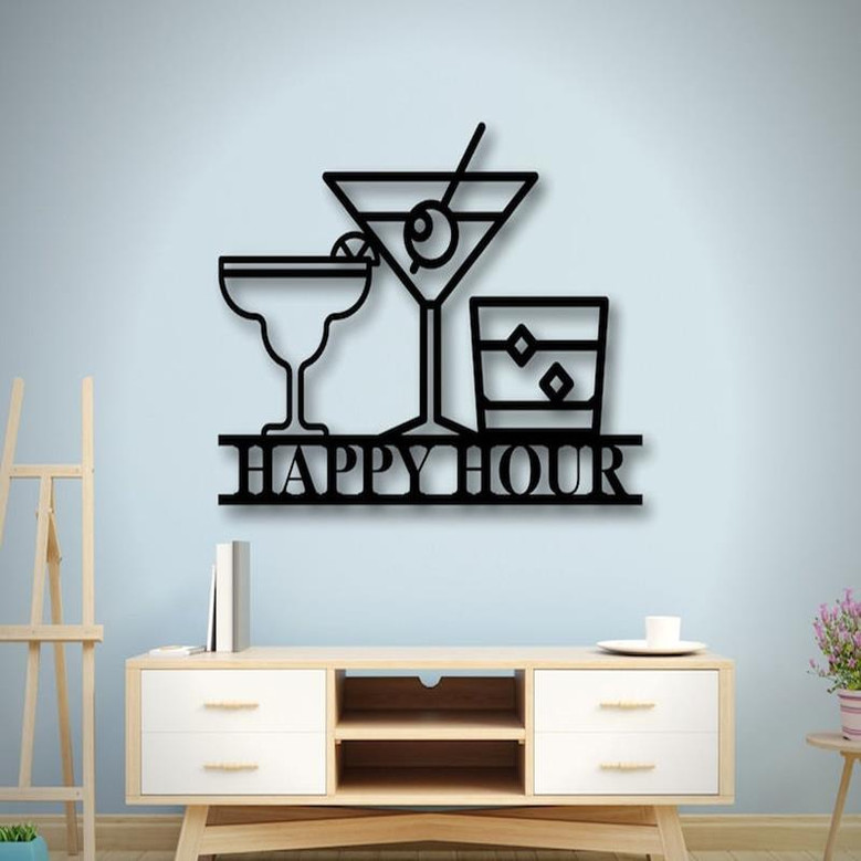 Personalized Bar Theme Sign, Custom Happy Hour Sign, Whiskey Sign, Metal Family Name Sign with Margarita, Margarita Lover Gift