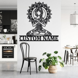 Custom Yoga Girl Mandala Metal Wall Art, Personalized Yoga Girl Name Sign Decoration For Room, Yoga Girl Metal Home Decor, Custom Yoga Girl
