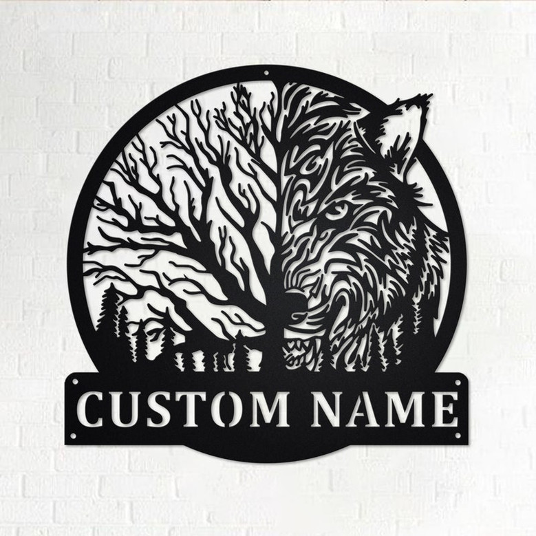 Custom Wolf Moon Metal Wall Art, Personalized Wolf Name Sign Decoration For Room, Wolf Moon Metal Home Decor, Custom Wolf Moon, Wolf Animals